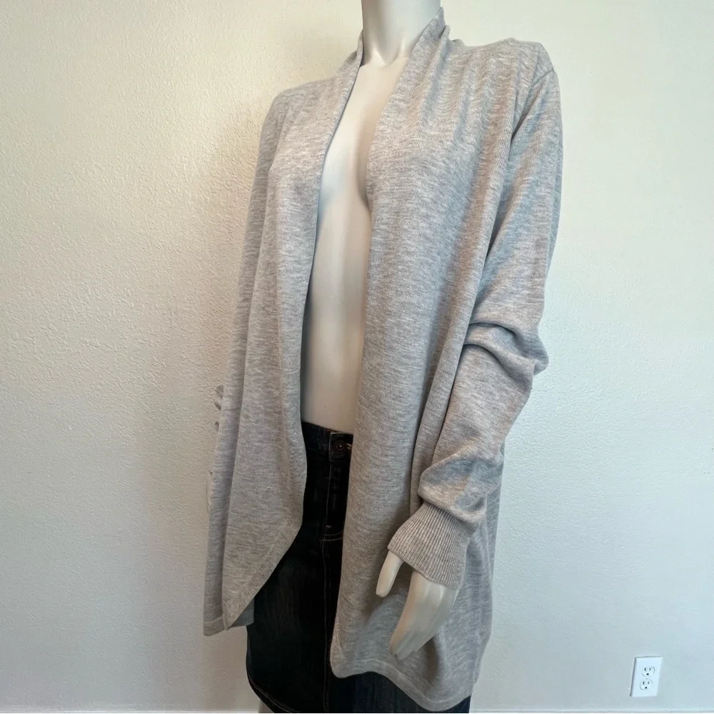 Ella Miss Heather Gray Long Open Front Cardigan Sweater - Picture 4 of 13
